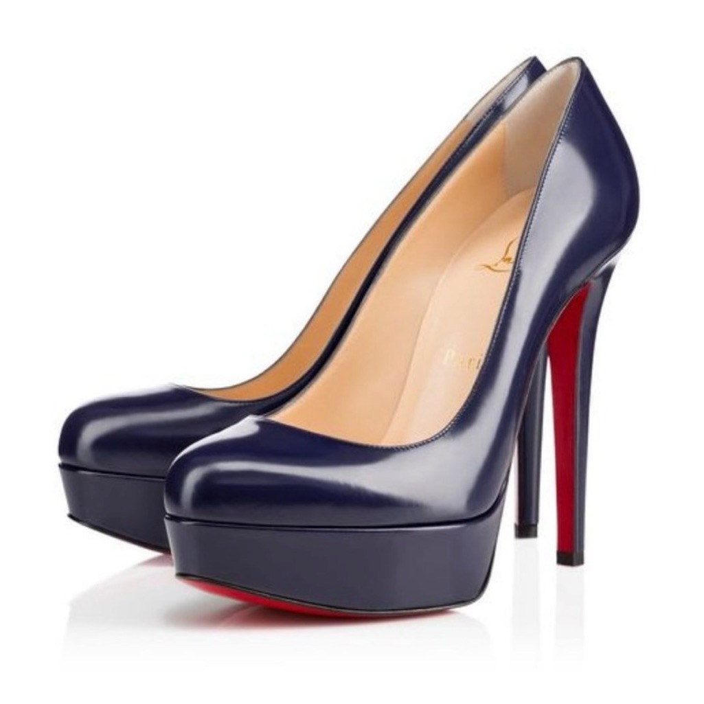 Christian Louboutin Bianca Leather Platform Closed Toe Stiletto Heel Pumps Navy